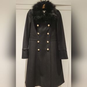Le Chateau Elegant Black Double-Breasted Coat with Gold Buttons